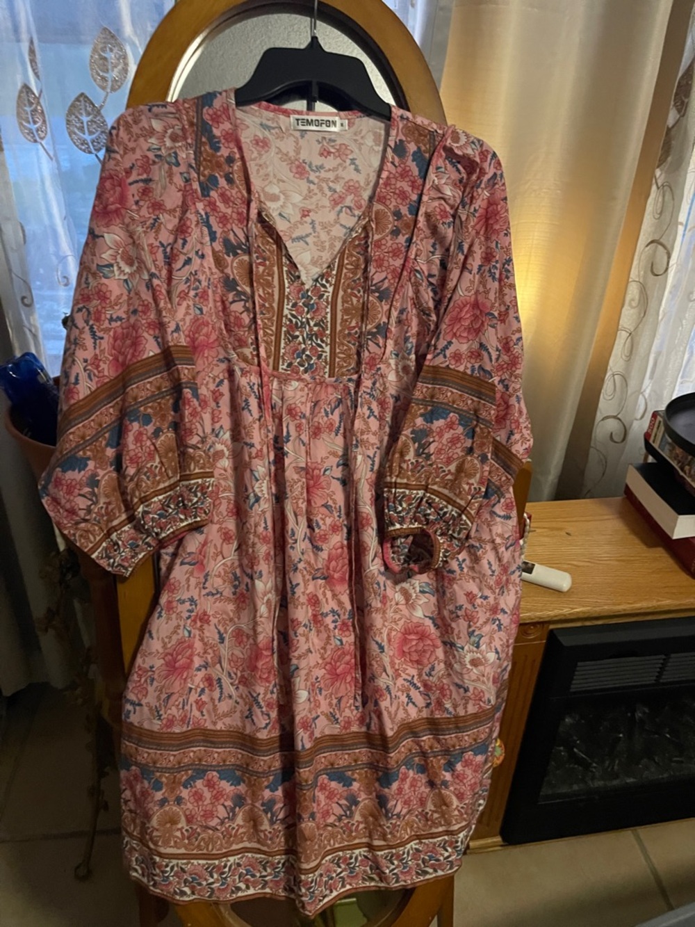 Pink Floral Boho Tunic Dress